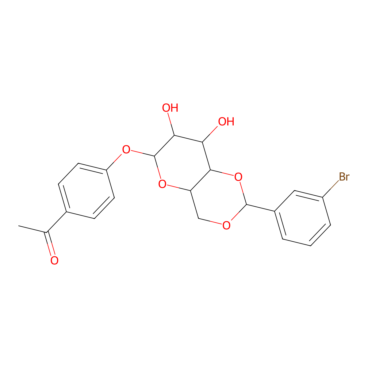 1-(4-(((2S,4aR,6S,7R,8R,8aS)-2-(3-bromophenyl)-7,8-dihydroxyhexahydropyrano[3,2-d][1,3]dioxin-6-yl)oxy)phenyl)ethanone molecular structure, CAS 1024591-56-7