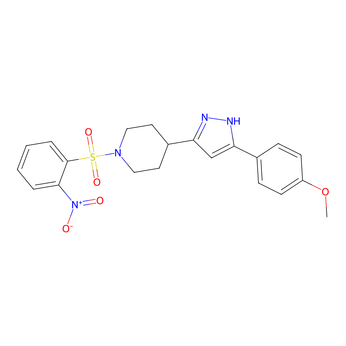 4-[3-(4-methoxyphenyl)-1H-pyrazol-5-yl]-1-(2-nitrophenyl)sulfonylpiperidine molecular structure, CAS 1024592-70-8