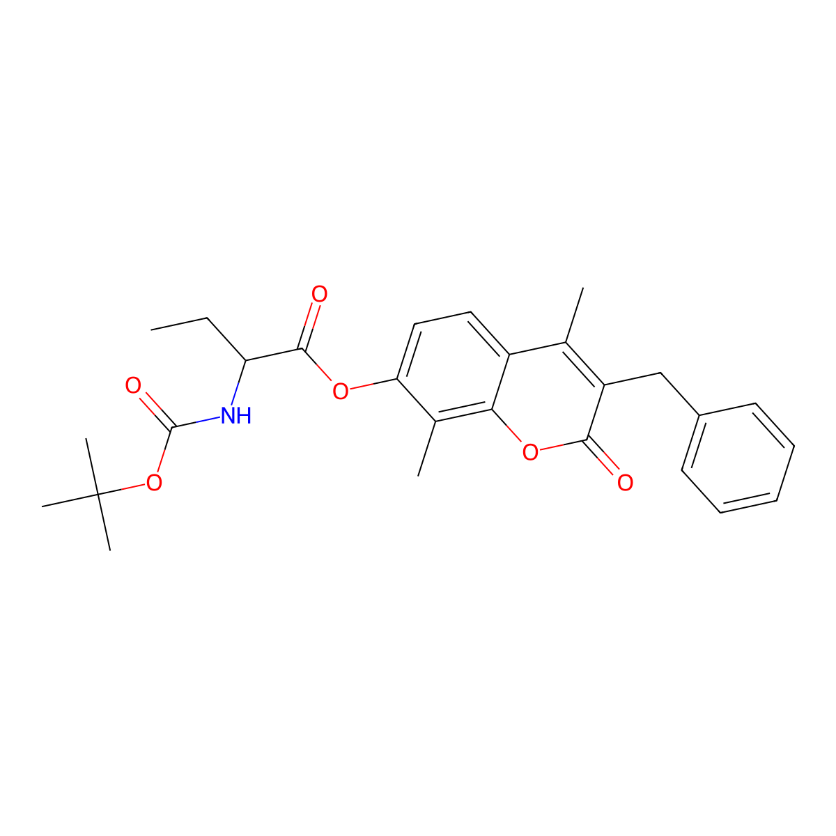 3-benzyl-4,8-dimethyl-2-oxo-2H-chromen-7-yl 2-[(tert-butoxycarbonyl)amino]butanoate molecular structure, CAS 1024593-72-3