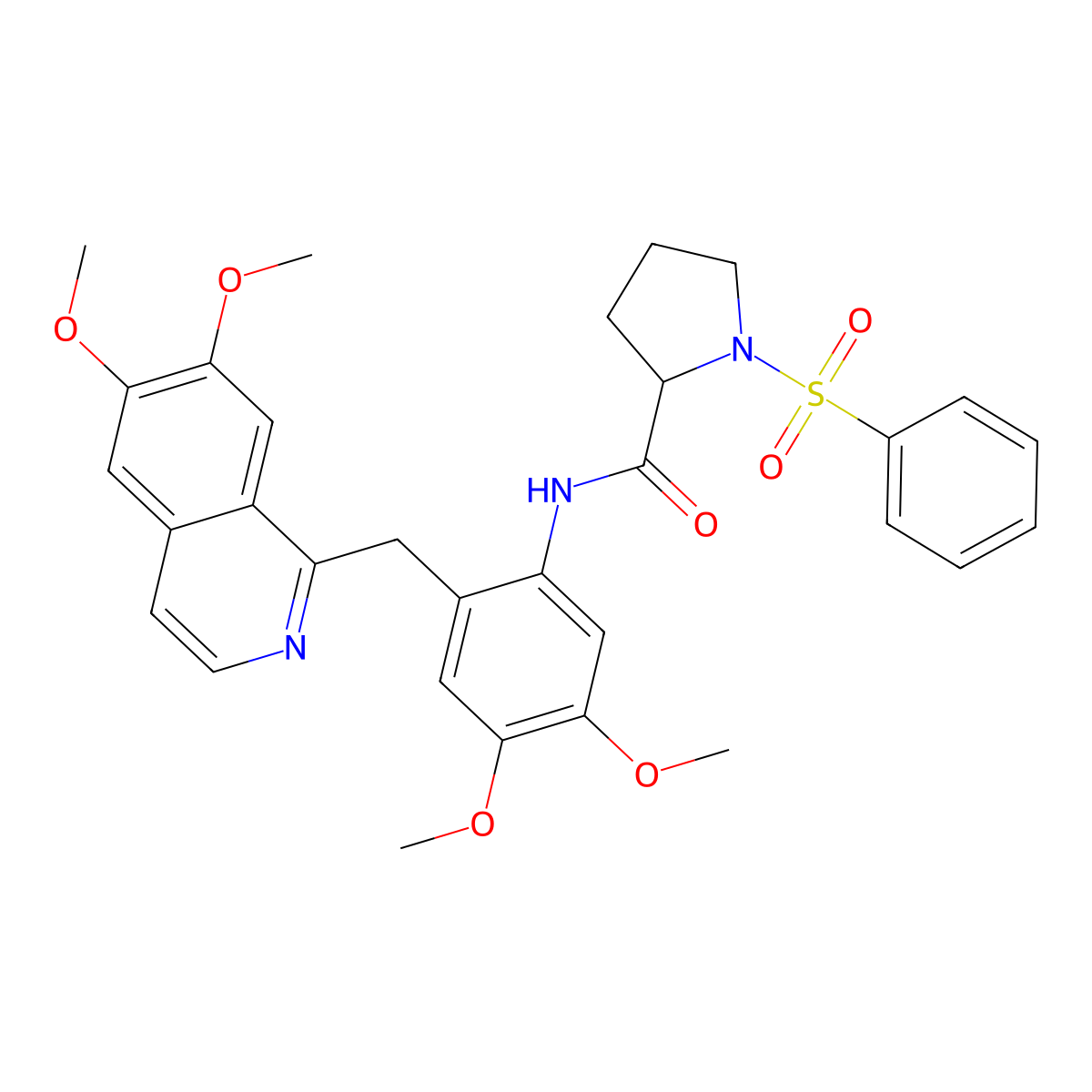 1-(benzenesulfonyl)-N-[2-[(6,7-dimethoxyisoquinolin-1-yl)methyl]-4,5-dimethoxyphenyl]pyrrolidine-2-carboxamide molecular structure, CAS 1024593-90-5