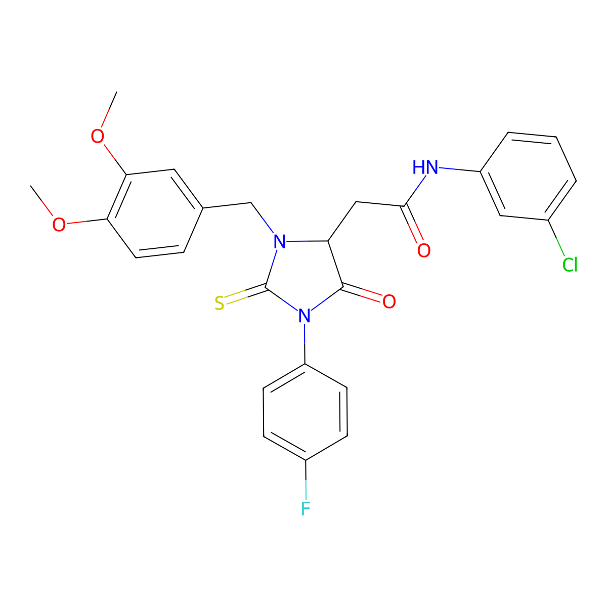 N-(3-chlorophenyl)-2-[3-(3,4-dimethoxybenzyl)-1-(4-fluorophenyl)-5-oxo-2-thioxoimidazolidin-4-yl]acetamide molecular structure, CAS 1024594-08-8