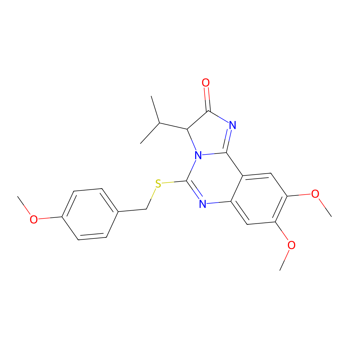 3-isopropyl-8,9-dimethoxy-5-[(4-methoxybenzyl)sulfanyl]imidazo[1,2-c]quinazolin-2(3H)-one molecular structure, CAS 1024594-16-8