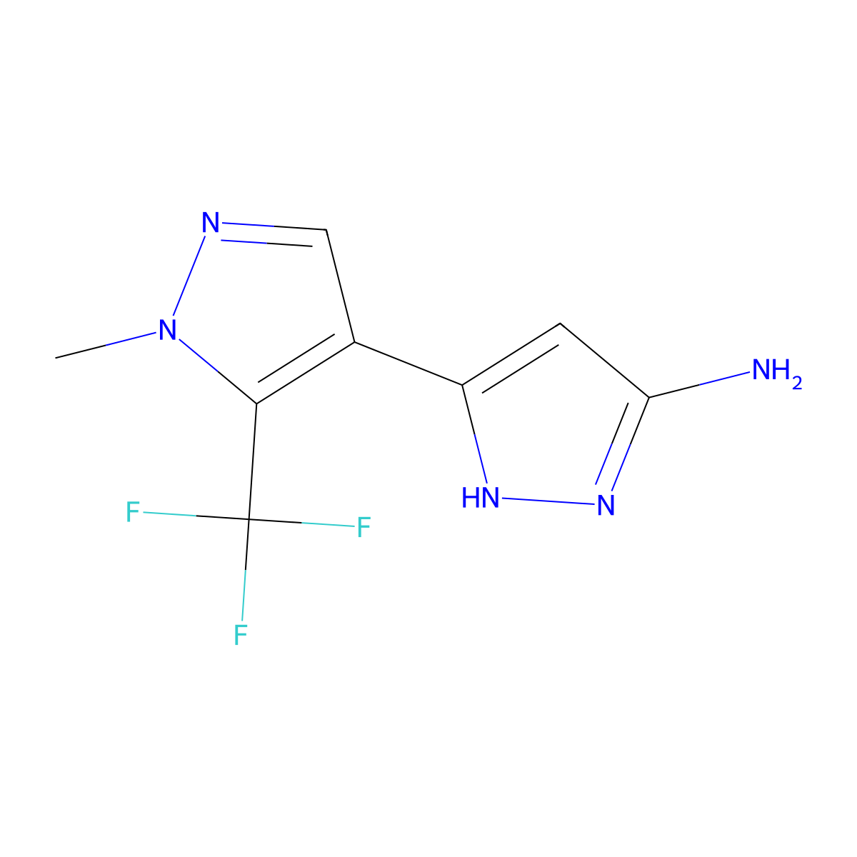 5-[1-methyl-5-(trifluoromethyl)pyrazol-4-yl]-1H-pyrazol-3-amine molecular structure, CAS 1024594-42-0