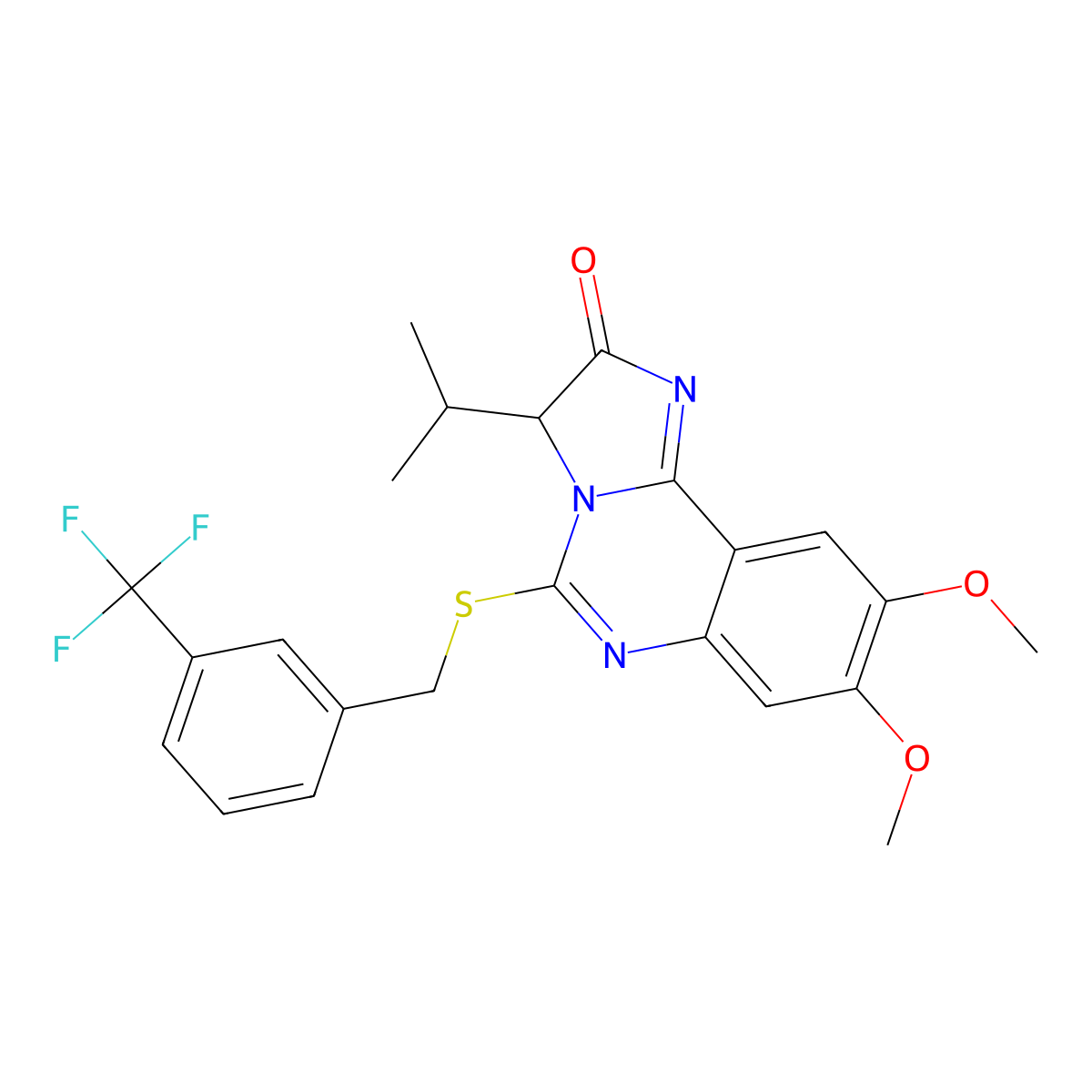 3-isopropyl-8,9-dimethoxy-5-{[3-(trifluoromethyl)benzyl]sulfanyl}imidazo[1,2-c]quinazolin-2(3H)-one molecular structure, CAS 1024595-16-1