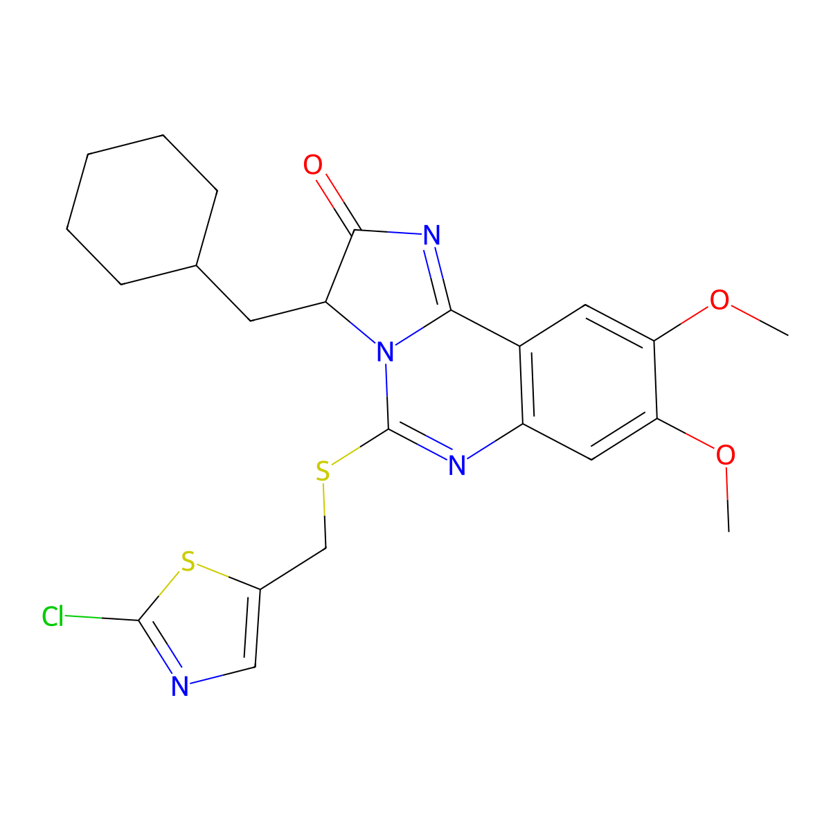 5-{[(2-chloro-1,3-thiazol-5-yl)methyl]sulfanyl}-3-(cyclohexylmethyl)-8,9-dimethoxyimidazo[1,2-c]quinazolin-2(3H)-one molecular structure, CAS 1024595-26-3