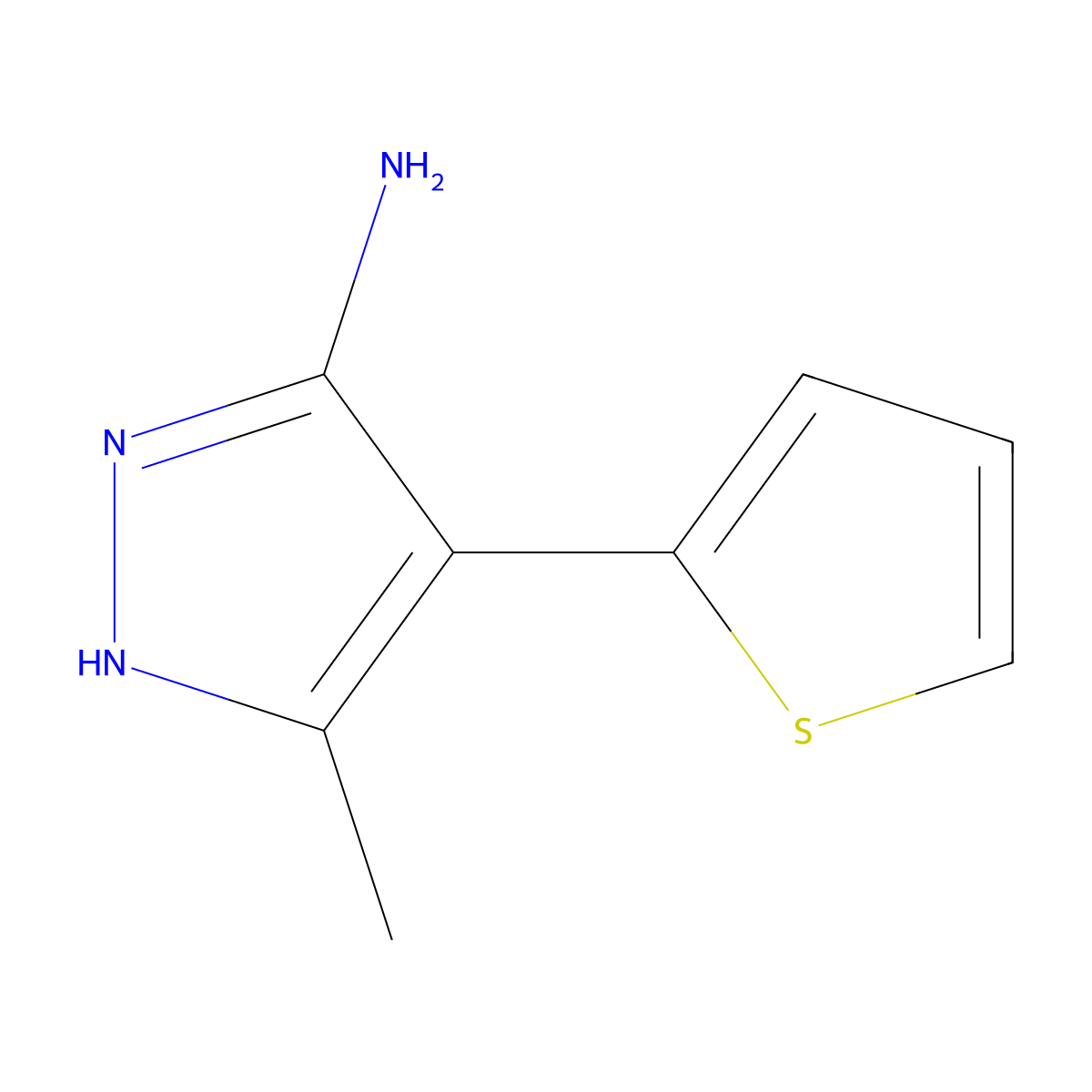 3-methyl-4-(thiophen-2-yl)-1H-pyrazol-5-amine molecular structure, CAS 1024595-27-4