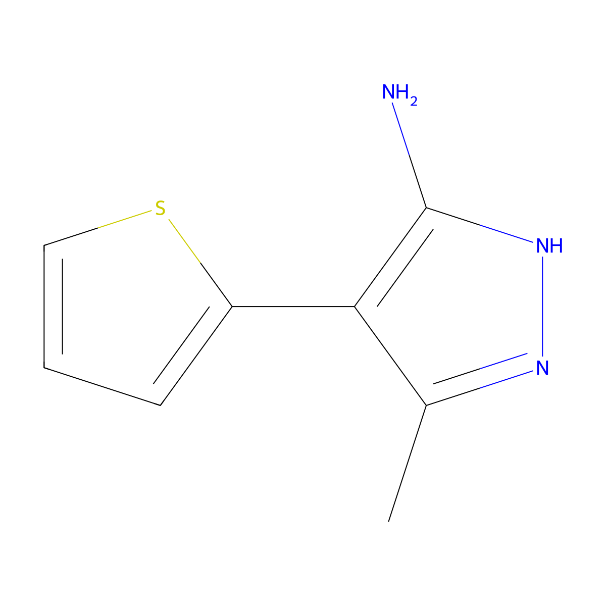 3-methyl-4-(thiophen-2-yl)-1H-pyrazol-5-amine molecular structure, CAS 1024595-27-4