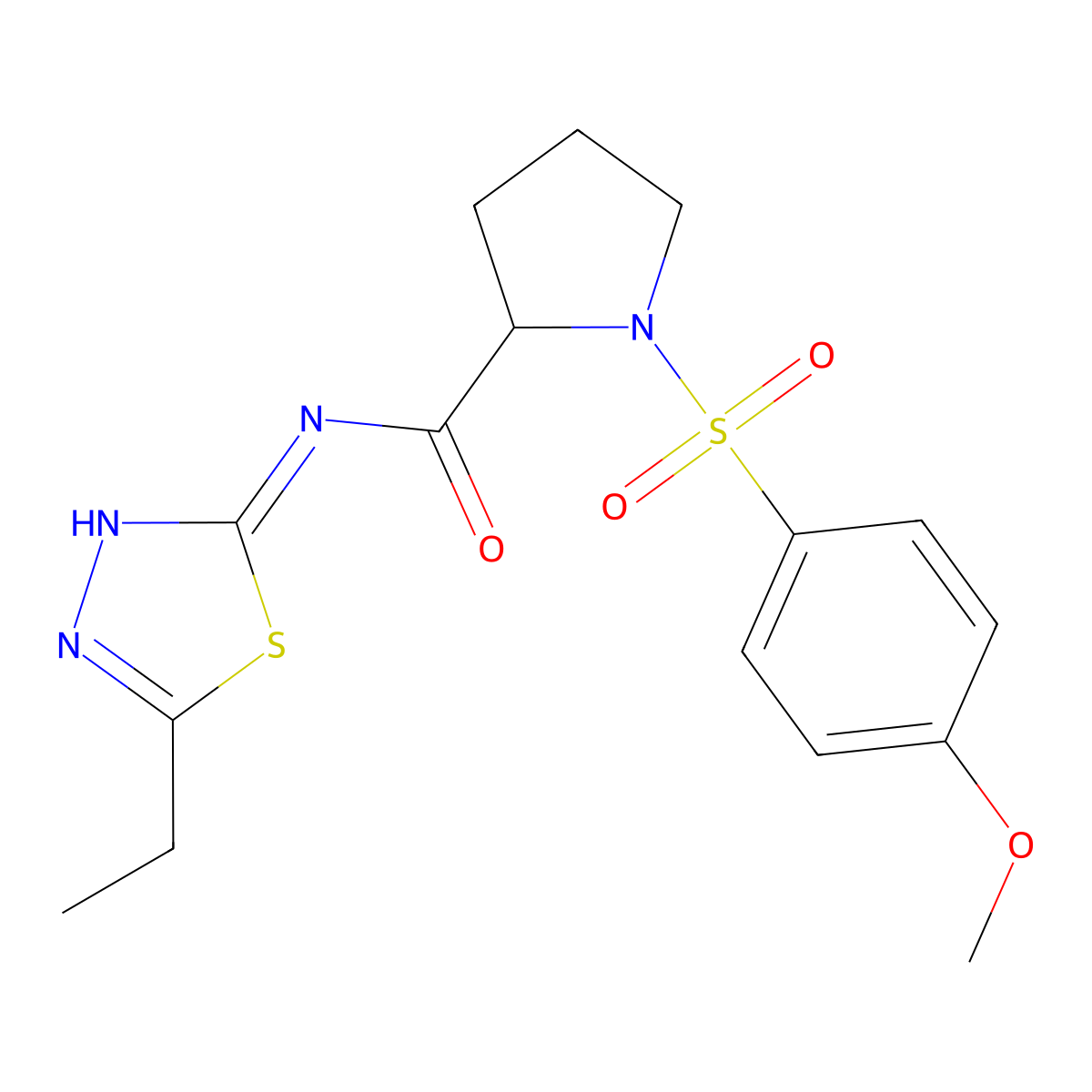 (Z)-N-(5-ethyl-1,3,4-thiadiazol-2(3H)-ylidene)-1-[(4-methoxyphenyl)sulfonyl]prolinamide molecular structure, CAS 1024596-76-6