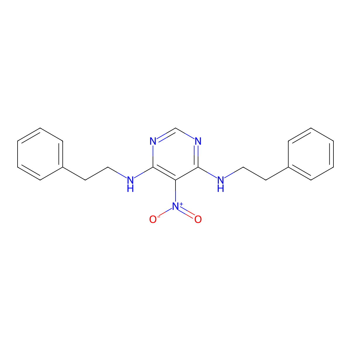 5-nitro-N~4~,N~6~-diphenethyl-4,6-pyrimidinediamine molecular structure, CAS 102460-94-6
