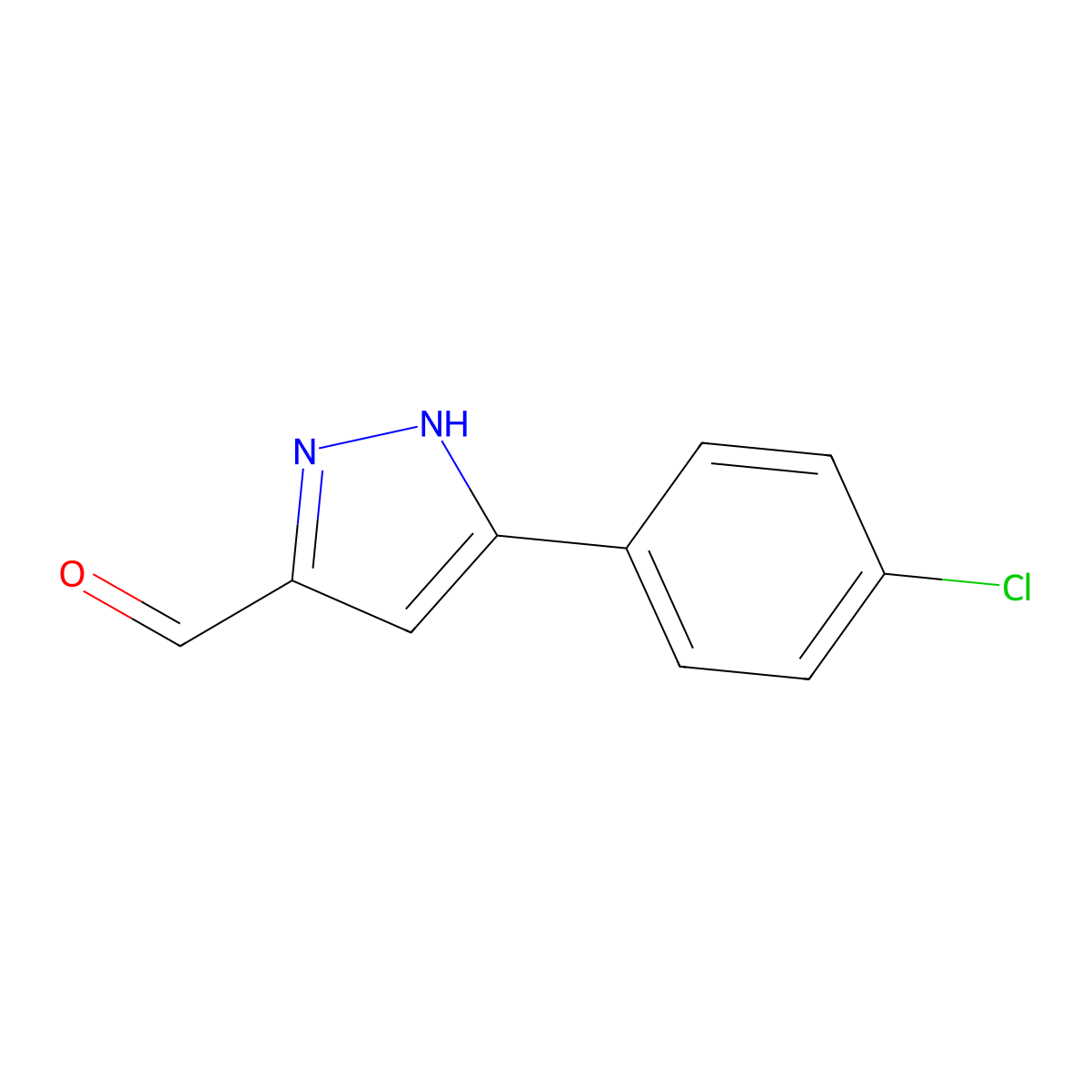 3-(4-chlorophenyl)-1H-pyrazole-5-carbaldehyde molecular structure, CAS 1024611-61-7