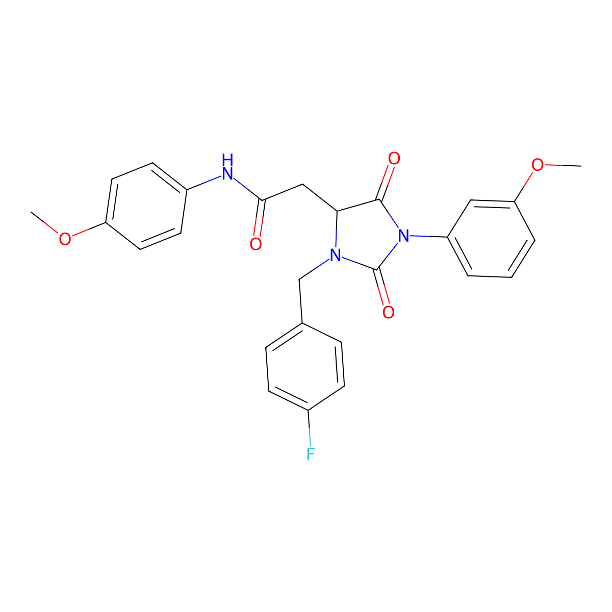 4-Imidazolidineacetamide, 3-[(4-fluorophenyl)methyl]-1-(3-methoxyphenyl)-N-(4-methoxyphenyl)-2,5-dioxo- molecular structure, CAS 1024611-97-9
