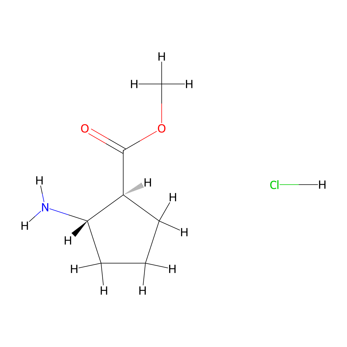 (1S,2S)-Methyl 2-aminocyclopentanecarboxylate hydrochloride molecular structure, CAS 1024618-18-5