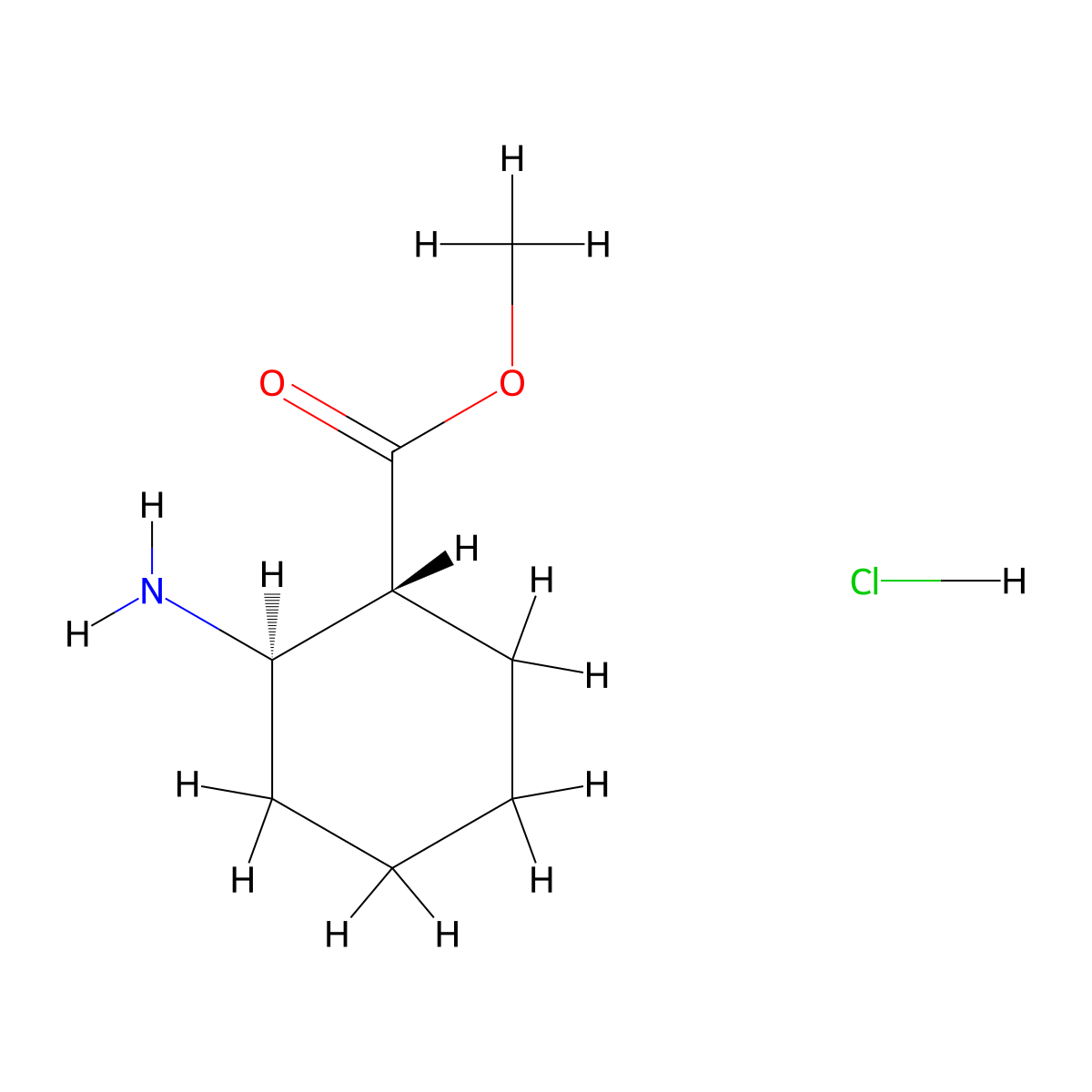 methyl (1R,2R)-2-aminocyclohexane-1-carboxylate hydrochloride molecular structure, CAS 1024618-29-8