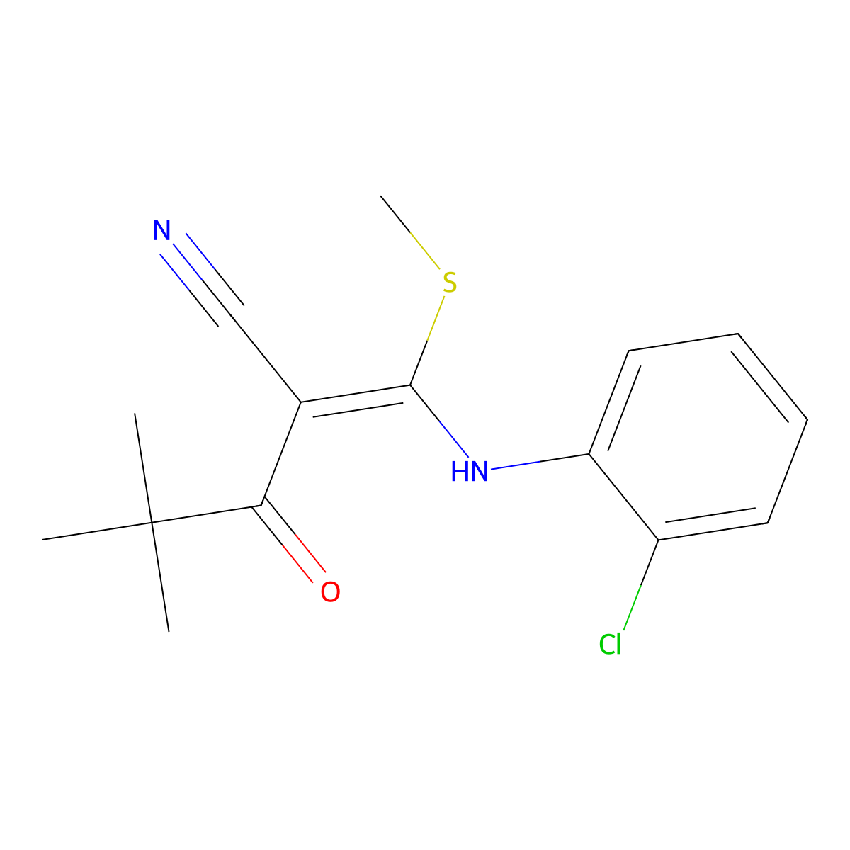 2-(2,2-Dimethylpropanoyl)-3-((2-chlorophenyl)amino)-3-methylthioprop-2-enenitrile molecular structure, CAS 1024671-38-2