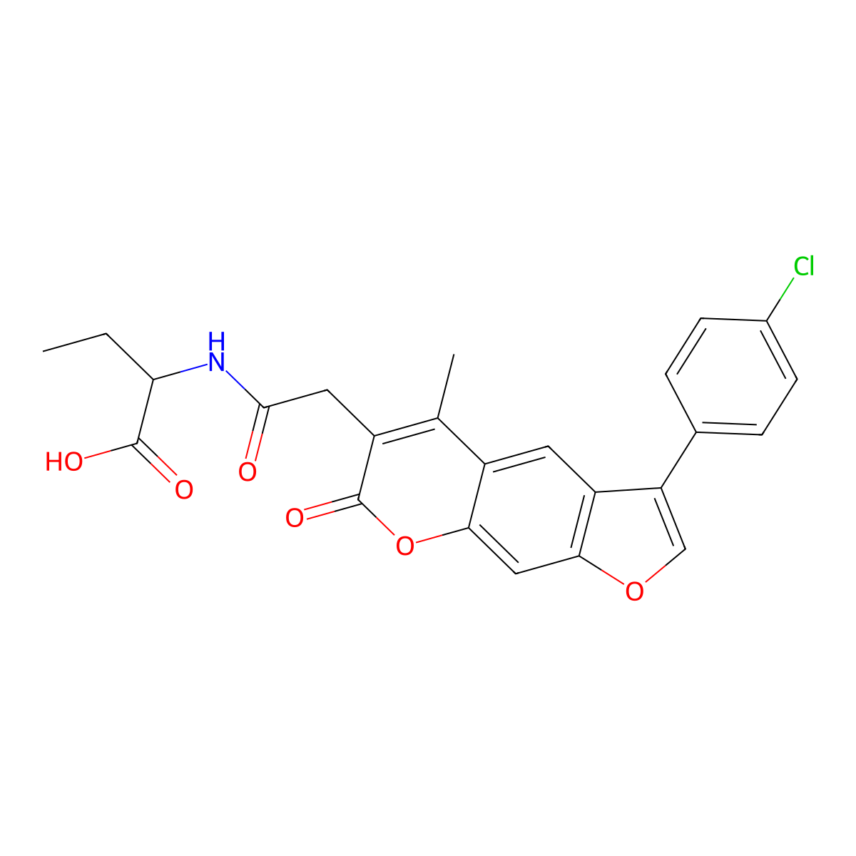 2-({[3-(4-chlorophenyl)-5-methyl-7-oxo-7H-furo[3,2-g]chromen-6-yl]acetyl}amino)butanoic acid molecular structure, CAS 1024682-61-8