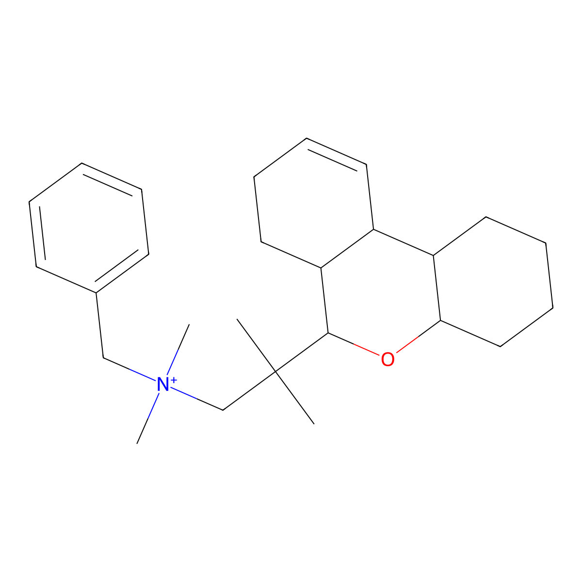 N-benzyl-2-(2,3,4,4a,6,6a,7,8,10a,10b-decahydro-1H-benzo[c]chromen-6-yl)-N,N,2-trimethylpropan-1-aminium molecular structure, CAS 1024708-63-1