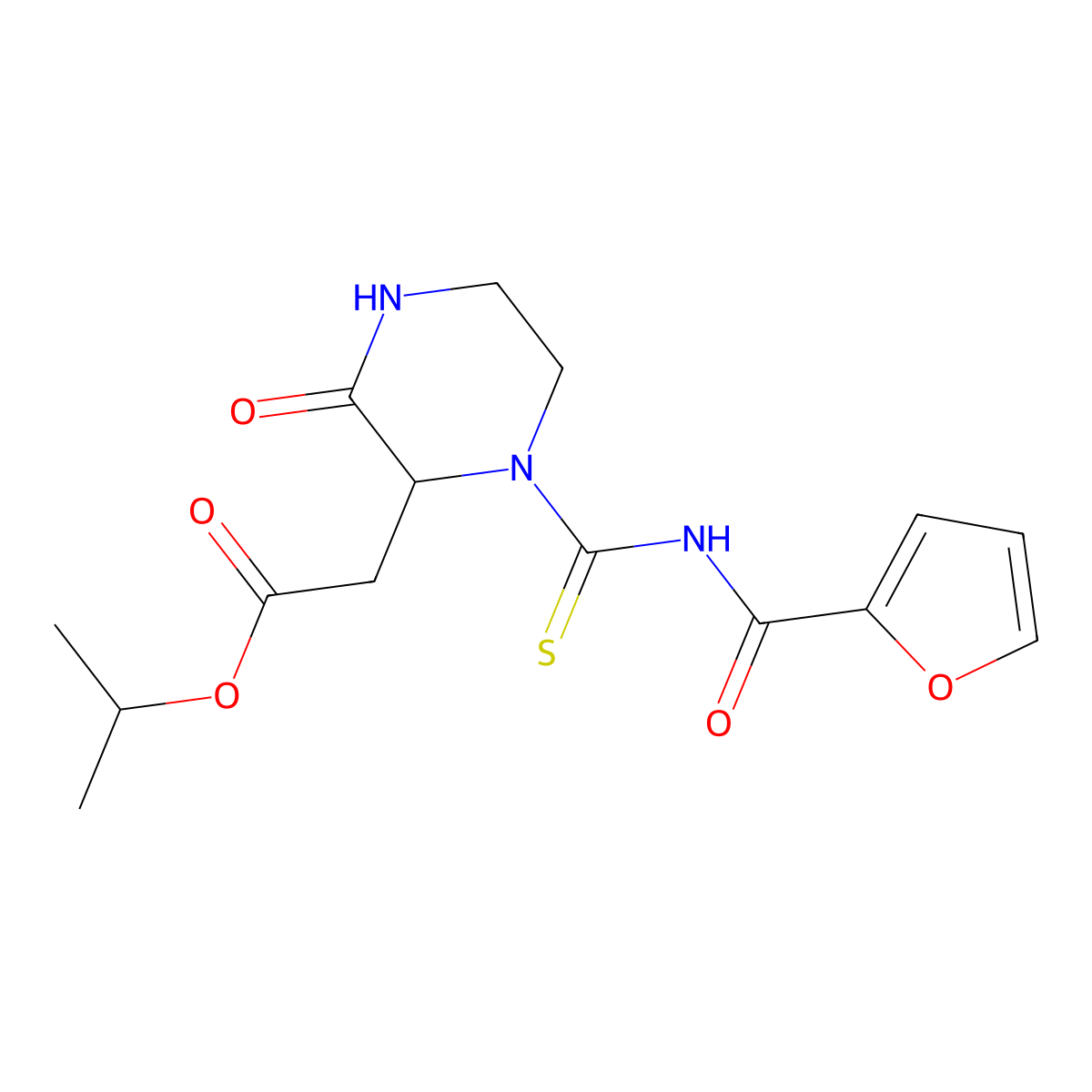 Isopropyl 2-(1-((furan-2-carbonyl)carbamothioyl)-3-oxopiperazin-2-yl)acetate molecular structure, CAS 1024713-37-8