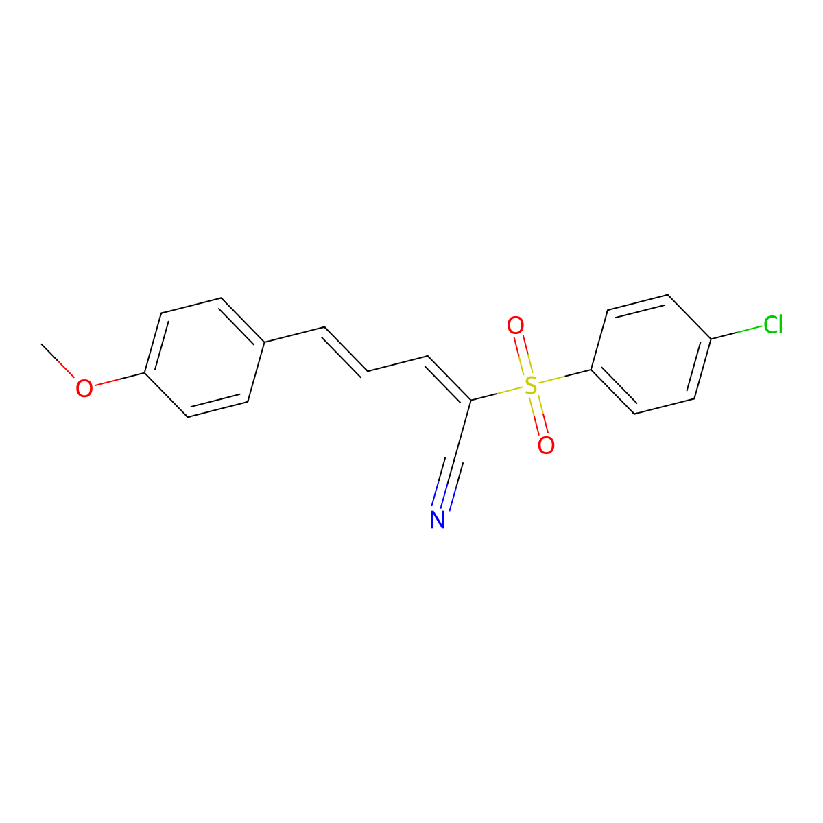 (2E,4E)-2-(4-chlorophenyl)sulfonyl-5-(4-methoxyphenyl)penta-2,4-dienenitrile molecular structure, CAS 1024714-51-9