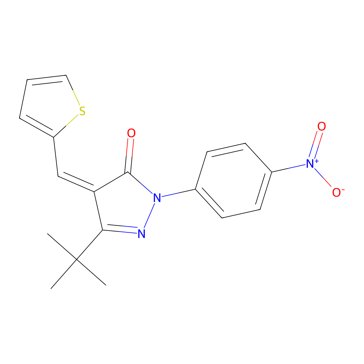 (4Z)-5-tert-butyl-2-(4-nitrophenyl)-4-(thiophen-2-ylmethylidene)pyrazol-3-one molecular structure, CAS 1024716-31-1
