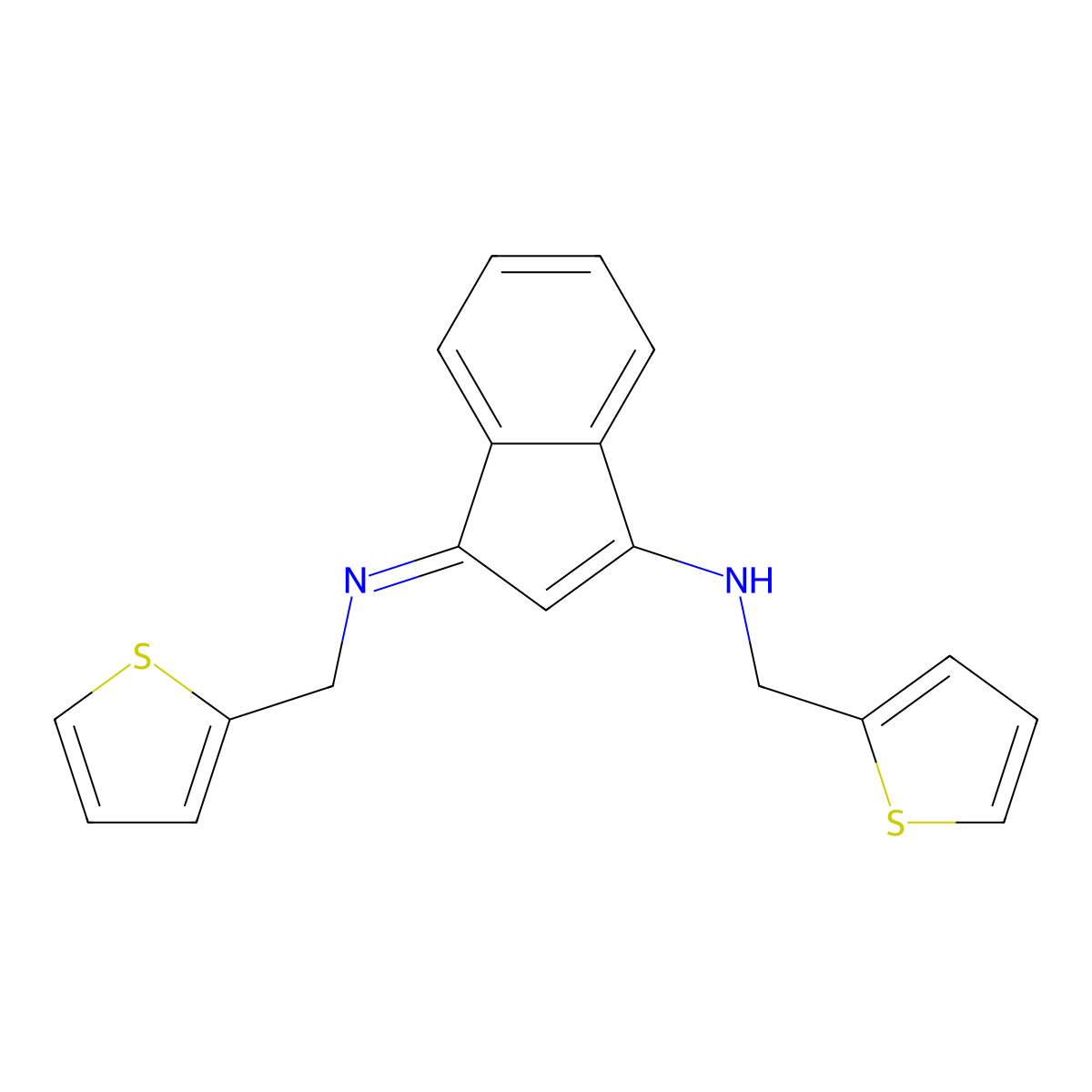 N-(Thiophen-2-ylmethyl)-1-((thiophen-2-ylmethyl)imino)-1H-inden-3-amine molecular structure, CAS 1024723-91-8