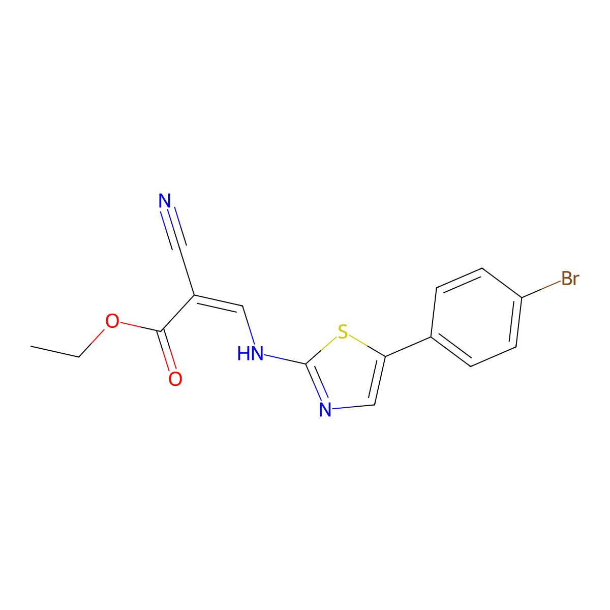 Ethyl 3-[[5-(4-bromophenyl)-1,3-thiazol-2-yl]amino]-2-cyanoprop-2-enoate molecular structure, CAS 1024726-41-7
