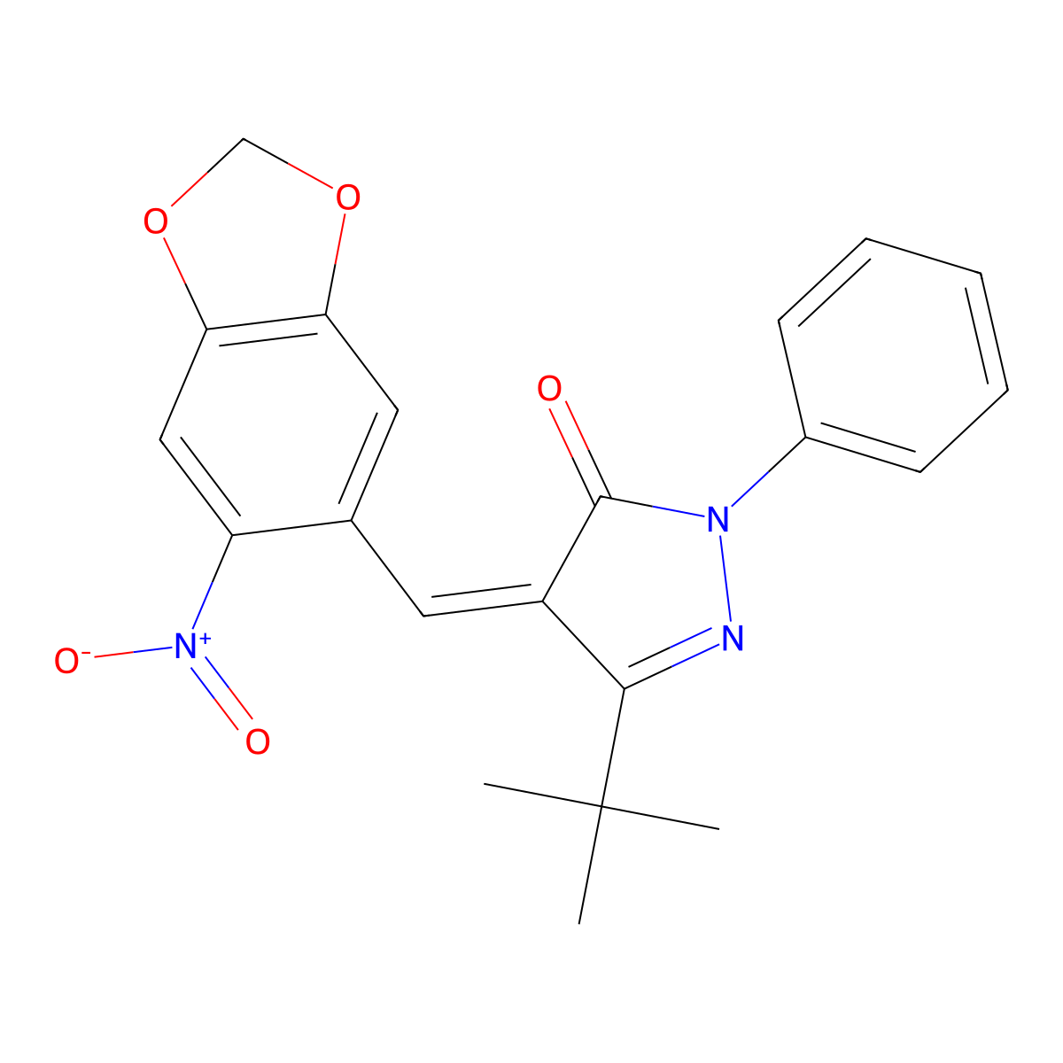 5-Tert-butyl-4-[(6-nitro-1,3-benzodioxol-5-yl)methylidene]-2-phenylpyrazol-3-one molecular structure, CAS 1024729-10-9