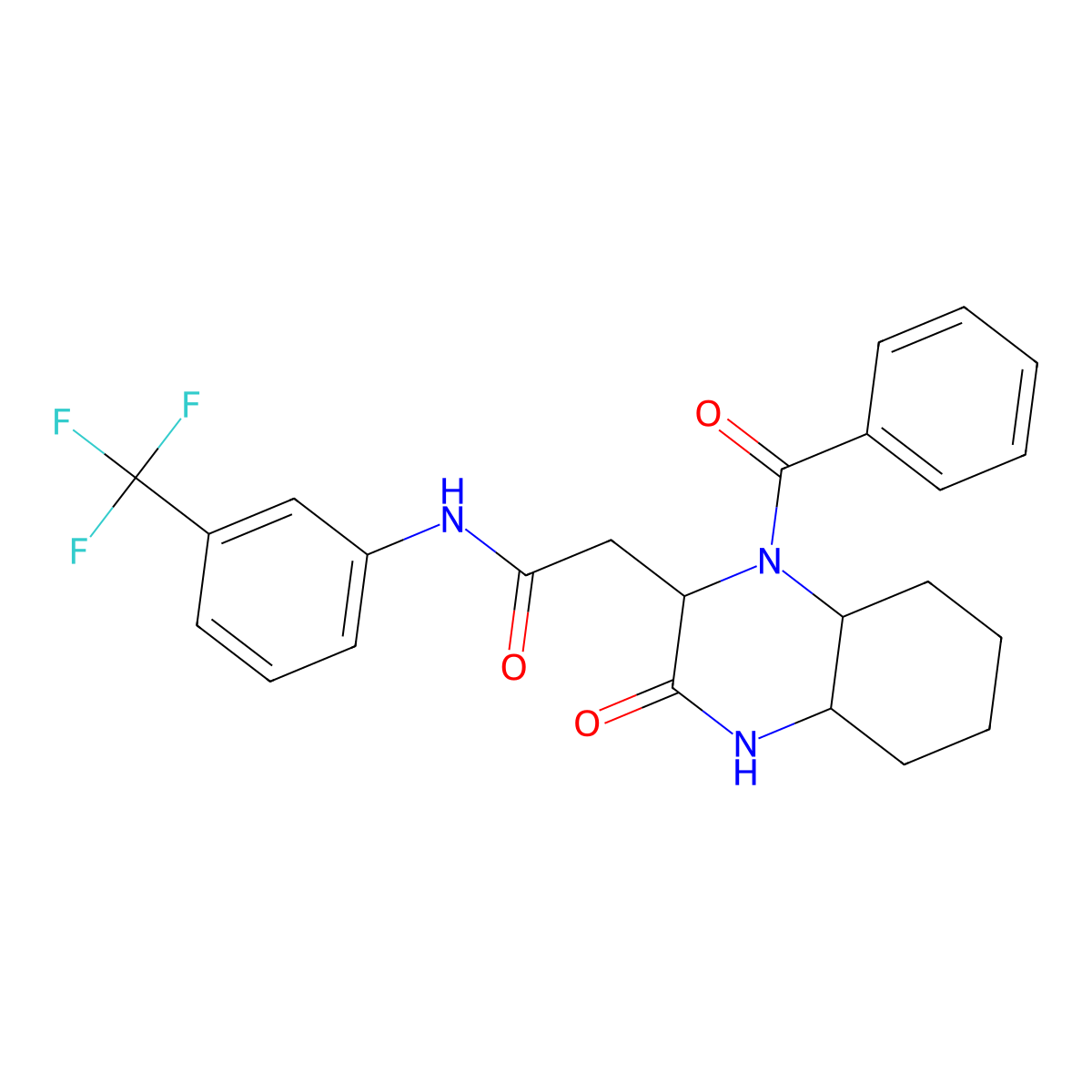 2-[3-oxo-1-(phenylcarbonyl)decahydroquinoxalin-2-yl]-N-[3-(trifluoromethyl)phenyl]acetamide molecular structure, CAS 1024730-05-9