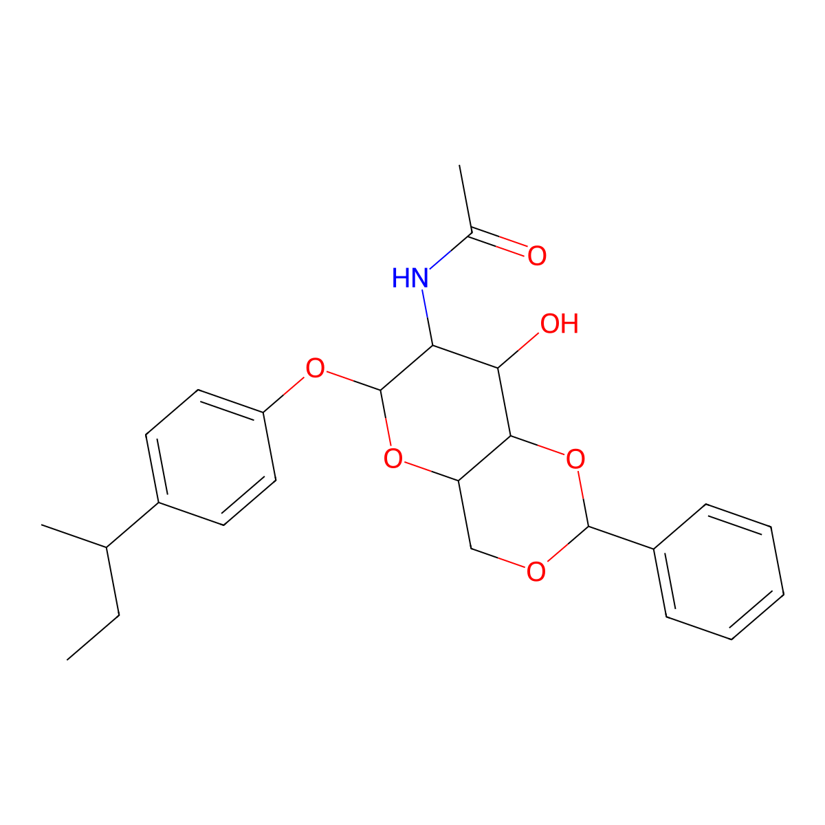 N-(6-(4-(sec-butyl)phenoxy)-8-hydroxy-2-phenylhexahydropyrano[3,2-d][1,3]dioxin-7-yl)acetamide molecular structure, CAS 1024730-18-4
