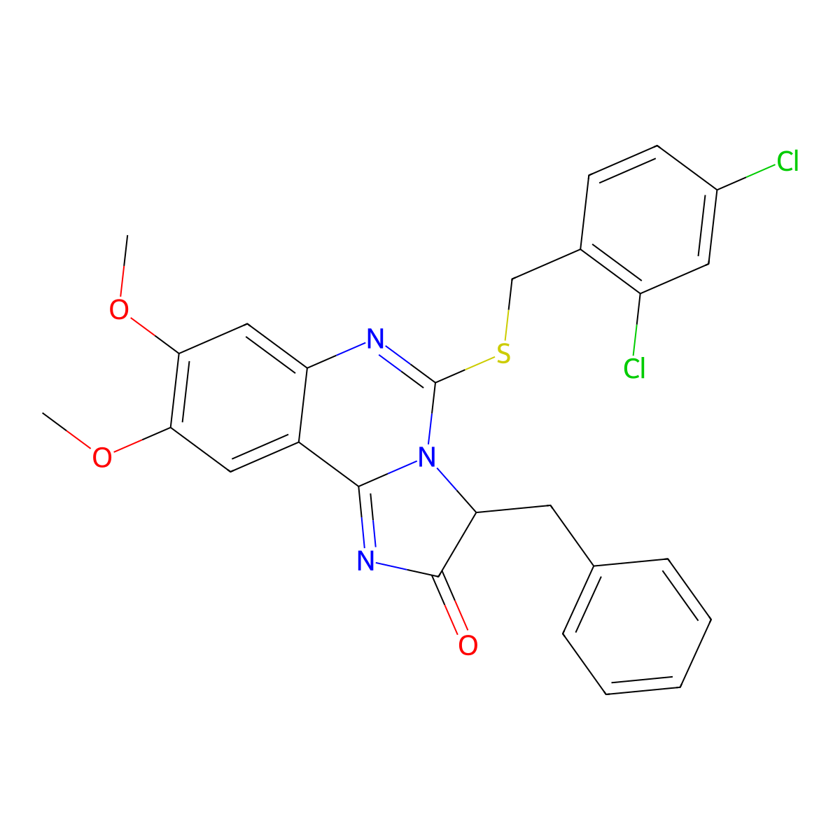 3-benzyl-5-[(2,4-dichlorobenzyl)sulfanyl]-8,9-dimethoxyimidazo[1,2-c]quinazolin-2(3H)-one molecular structure, CAS 1024732-56-6