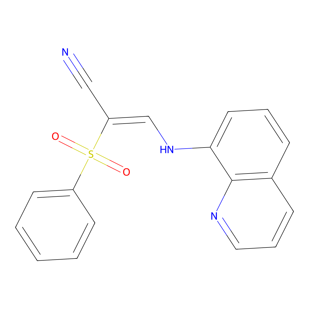 (2E)-2-(benzenesulfonyl)-3-[(quinolin-8-yl)amino]prop-2-enenitrile molecular structure, CAS 1024776-64-4