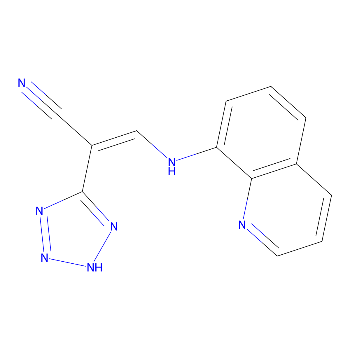 (E)-3-(quinolin-8-ylamino)-2-(2H-tetrazol-5-yl)prop-2-enenitrile molecular structure, CAS 1024788-07-5