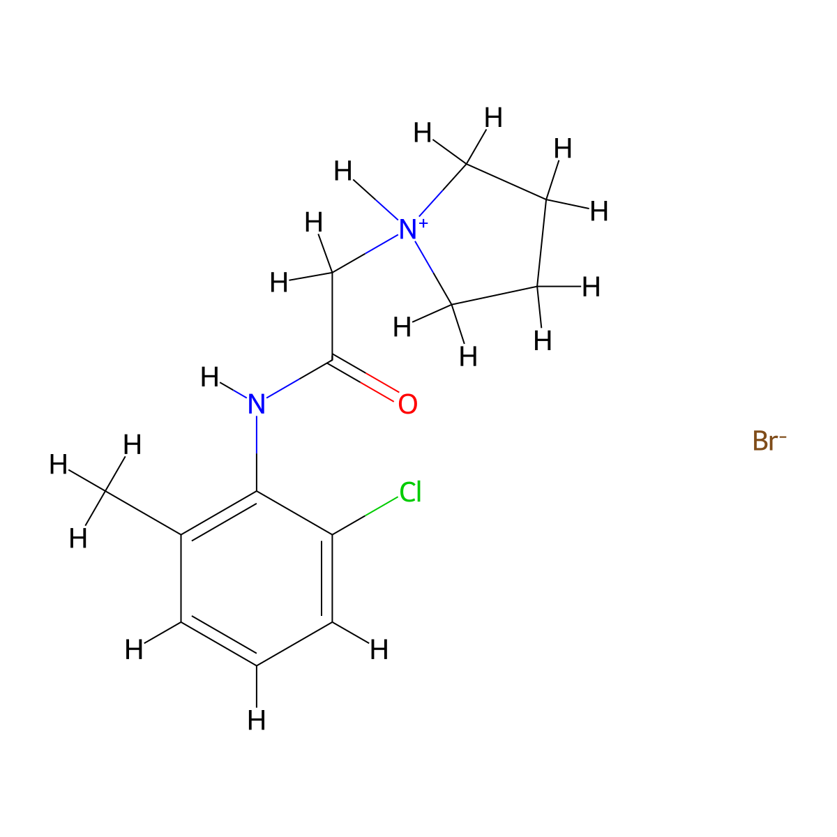 N-(2-Chloro-6-methylphenyl)-2-(pyrrolidin-1-yl)ethanimidic acid--hydrogen bromide (1/1) molecular structure, CAS 102489-60-1