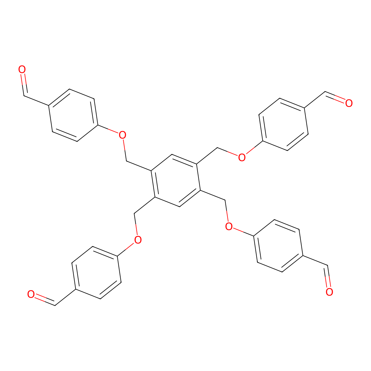 4,4',4'',4'''-((Benzene-1,2,4,5-tetrayltetrakis(methylene))tetrakis(oxy))tetrabenzaldehyde molecular structure, CAS 1024915-91-0