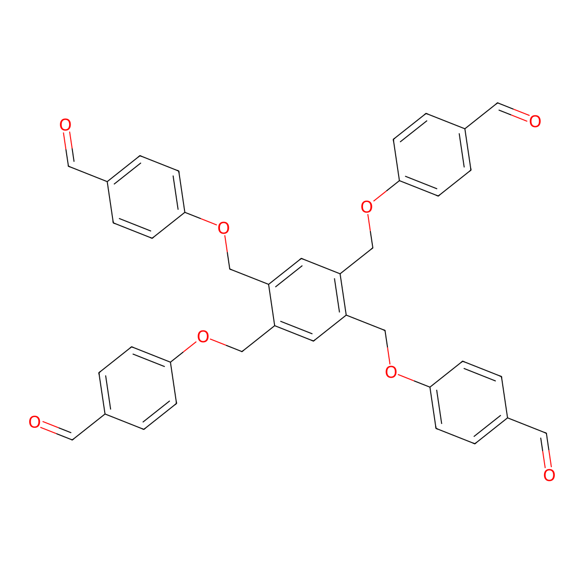 4,4',4'',4'''-((Benzene-1,2,4,5-tetrayltetrakis(methylene))tetrakis(oxy))tetrabenzaldehyde molecular structure, CAS 1024915-91-0