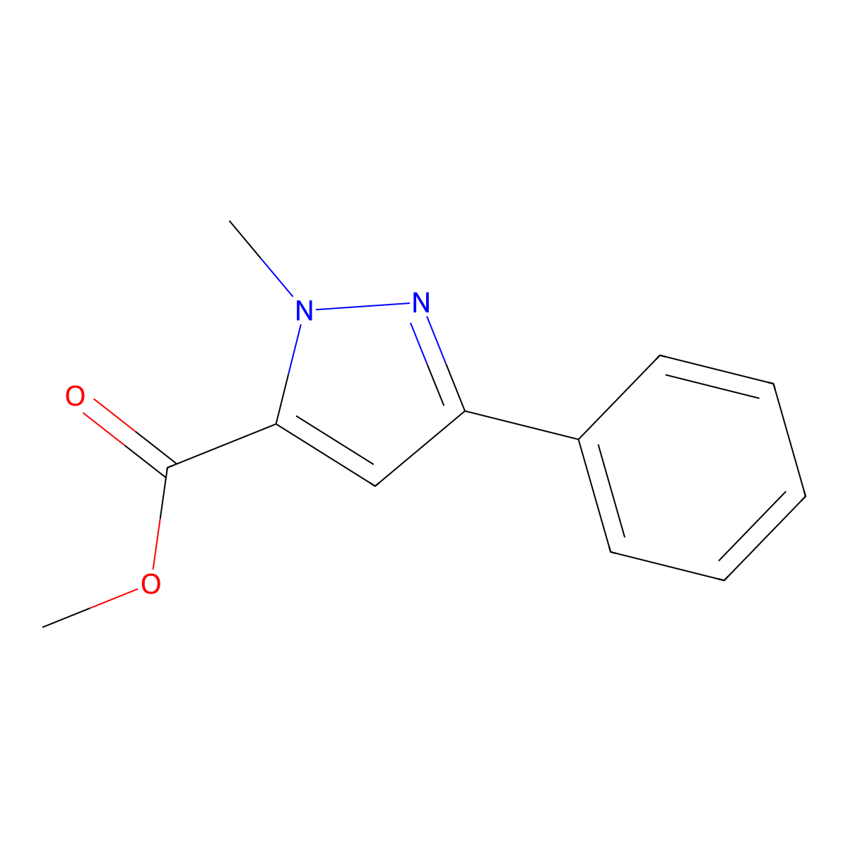 methyl 1-methyl-3-phenyl-1H-pyrazole-5-carboxylate molecular structure, CAS 10250-62-1