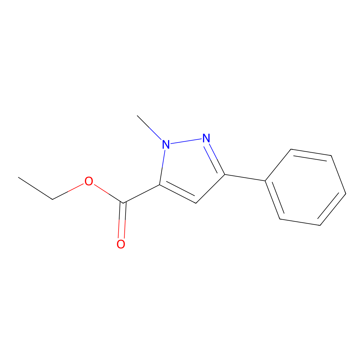 Ethyl 1-methyl-3-phenyl-1H-pyrazole-5-carboxylate molecular structure, CAS 10250-63-2