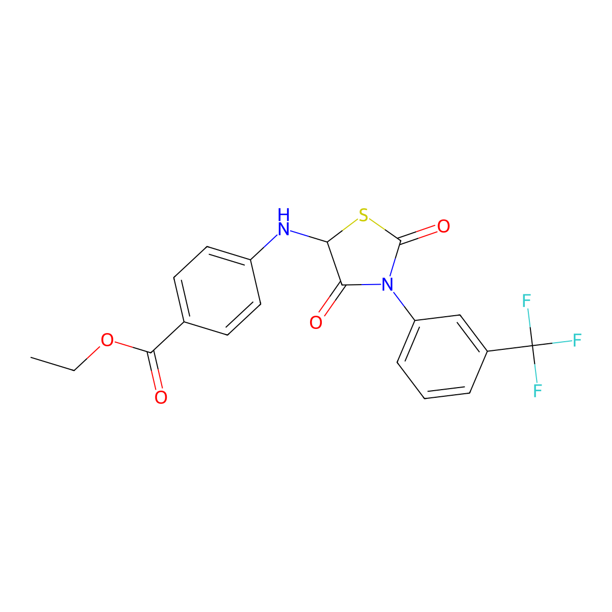 Ethyl 4-((2,4-dioxo-3-(3-(trifluoromethyl)phenyl)thiazolidin-5-yl)amino)benzoate molecular structure, CAS 1025008-96-1