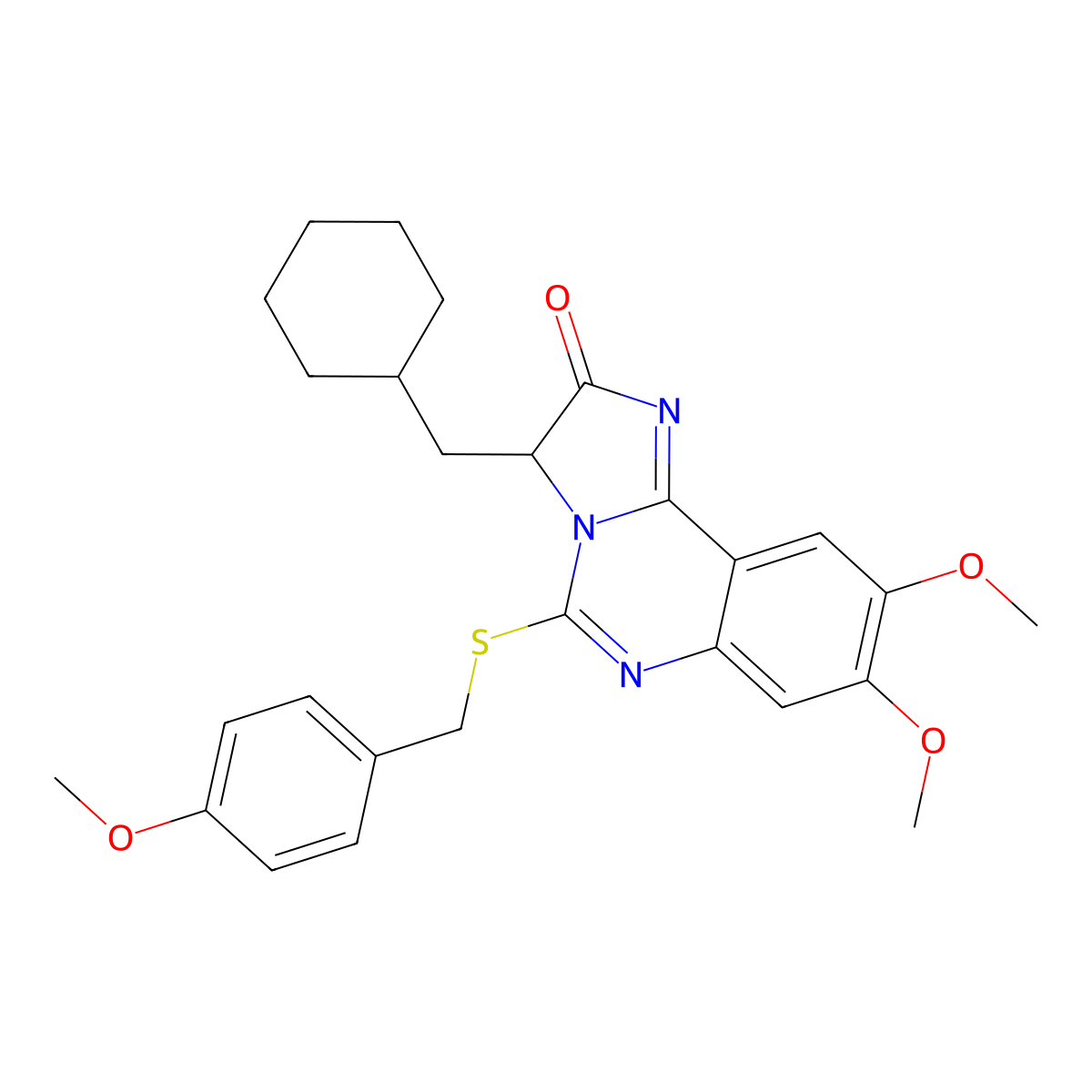 3-(cyclohexylmethyl)-8,9-dimethoxy-5-[(4-methoxybenzyl)sulfanyl]imidazo[1,2-c]quinazolin-2(3H)-one molecular structure, CAS 1025009-60-2