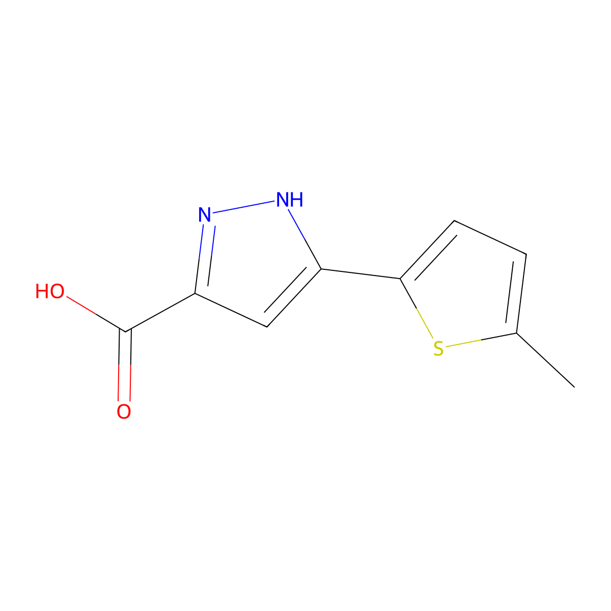 5-(5-methylthiophen-2-yl)-1H-pyrazole-3-carboxylic acid molecular structure, CAS 1025010-00-7