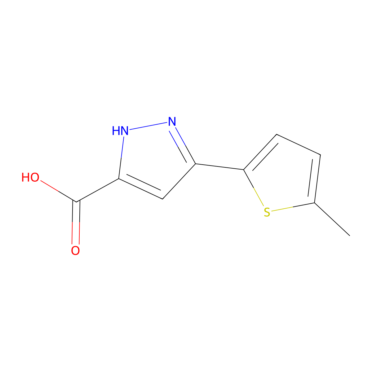 5-(5-methylthiophen-2-yl)-1H-pyrazole-3-carboxylic acid molecular structure, CAS 1025010-00-7