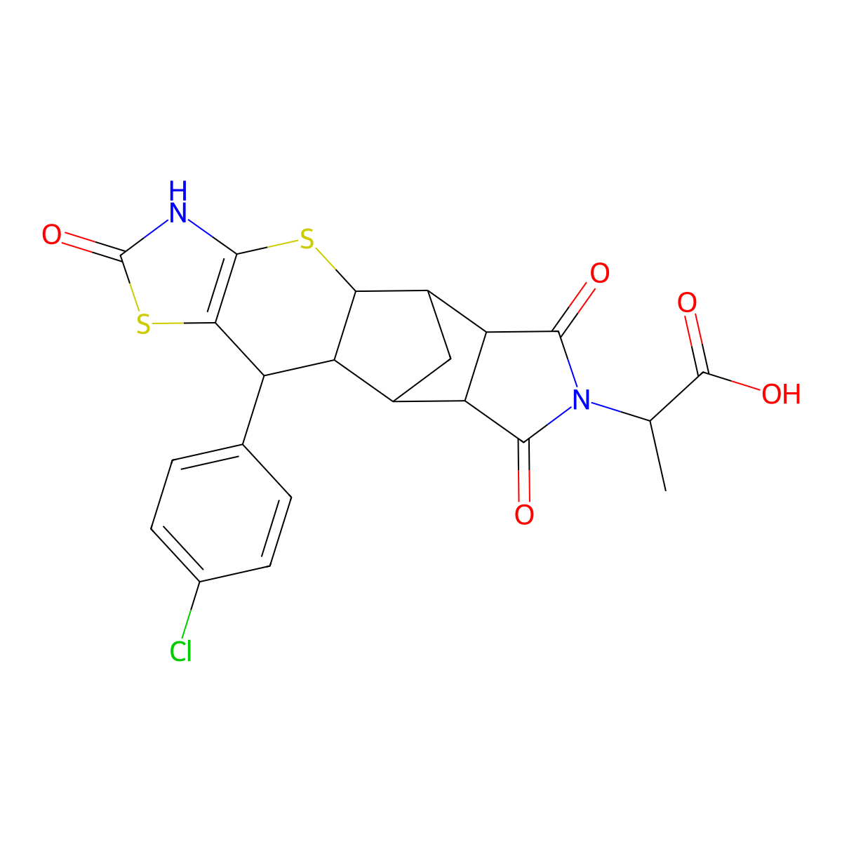 2-((4aR,5R,5aR,8aR,9S)-10-(4-chlorophenyl)-2,6,8-trioxo-2,3,4a,5,5a,6,8a,9,9a,10-decahydro-5,9-methanothiazolo[5',4':5,6]thiopyrano[2,3-f]isoindol-7(8H)-yl)propanoic acid molecular structure, CAS 1025013-83-5
