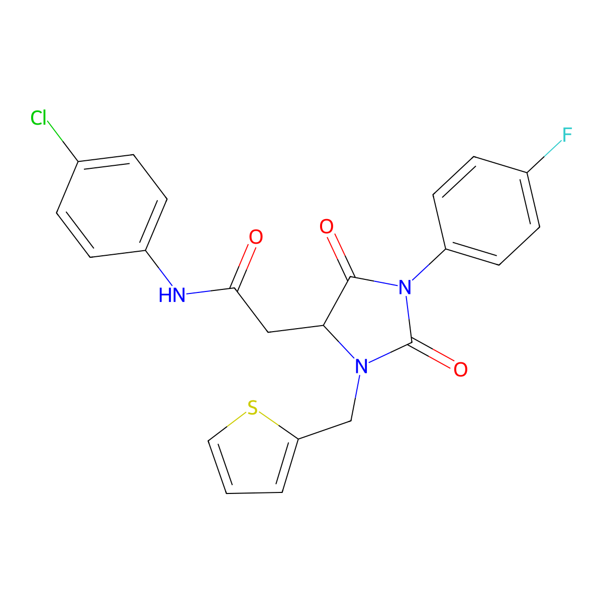 N-(4-chlorophenyl)-2-[1-(4-fluorophenyl)-2,5-dioxo-3-(thiophen-2-ylmethyl)imidazolidin-4-yl]acetamide molecular structure, CAS 1025015-29-5
