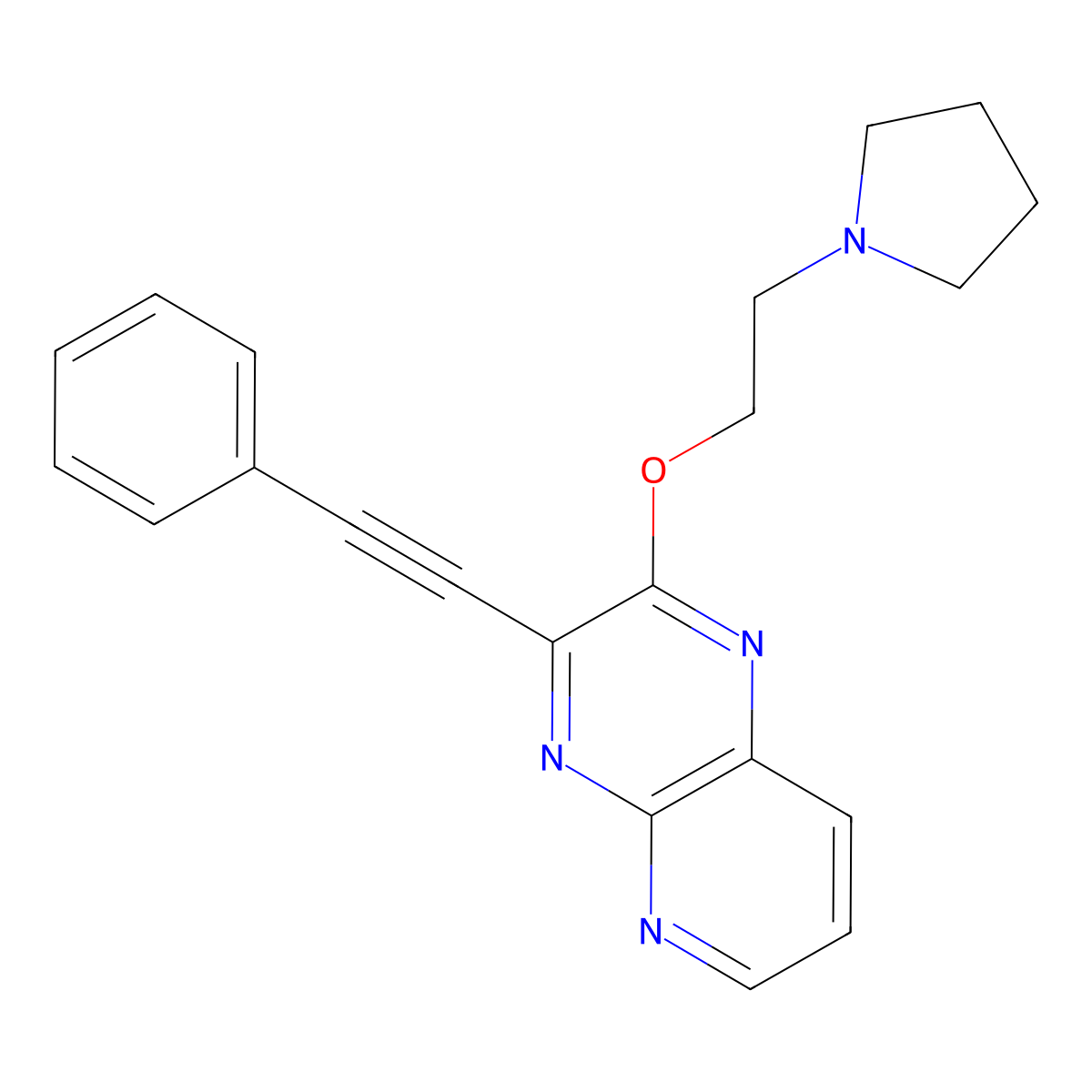 3-(2-Phenylethynyl)-2-(2-pyrrolidin-1-ylethoxy)pyrido[2,3-b]pyrazine molecular structure, CAS 1025015-40-0