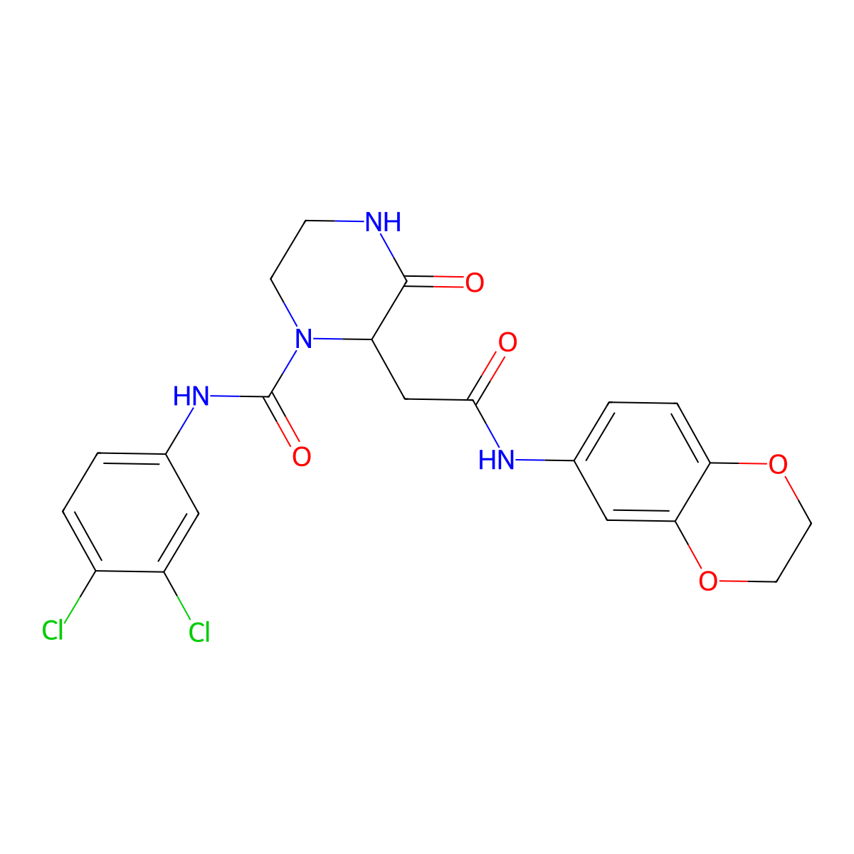 N-(3,4-dichlorophenyl)-2-[2-(2,3-dihydro-1,4-benzodioxin-6-ylamino)-2-oxoethyl]-3-oxopiperazine-1-carboxamide molecular structure, CAS 1025019-09-3