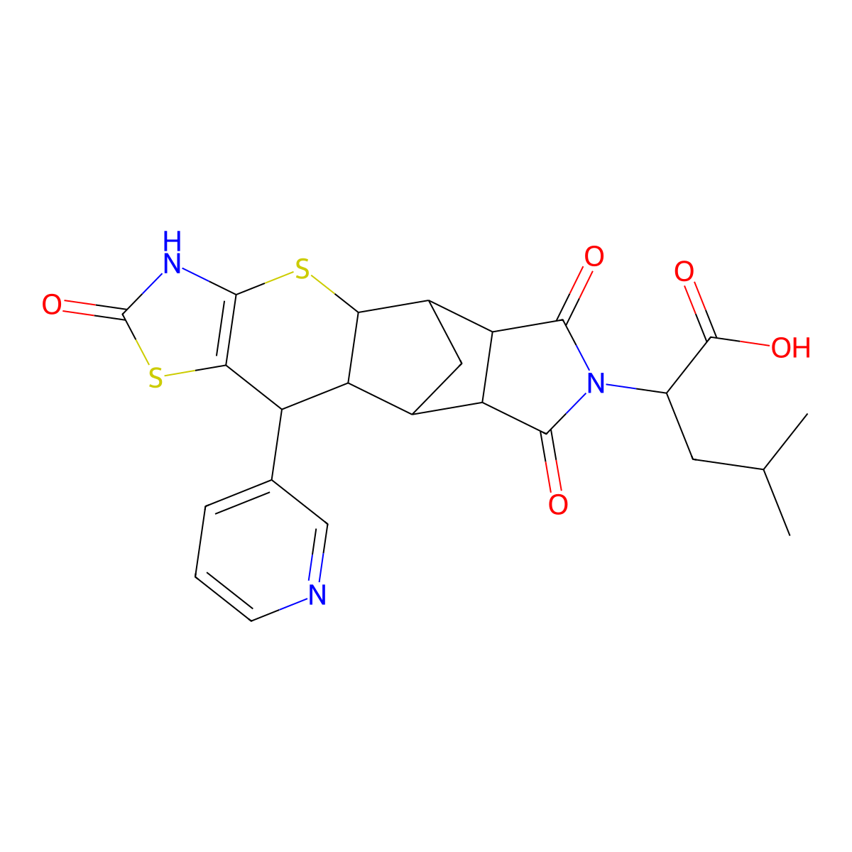 4-Methyl-2-[6,13,15-trioxo-9-(pyridin-3-yl)-3,7-dithia-5,14-diazapentacyclo[9.5.1.0^{2,10}.0^{4,8}.0^{12,16}]heptadec-4(8)-en-14-yl]pentanoic acid molecular structure, CAS 1025019-19-5