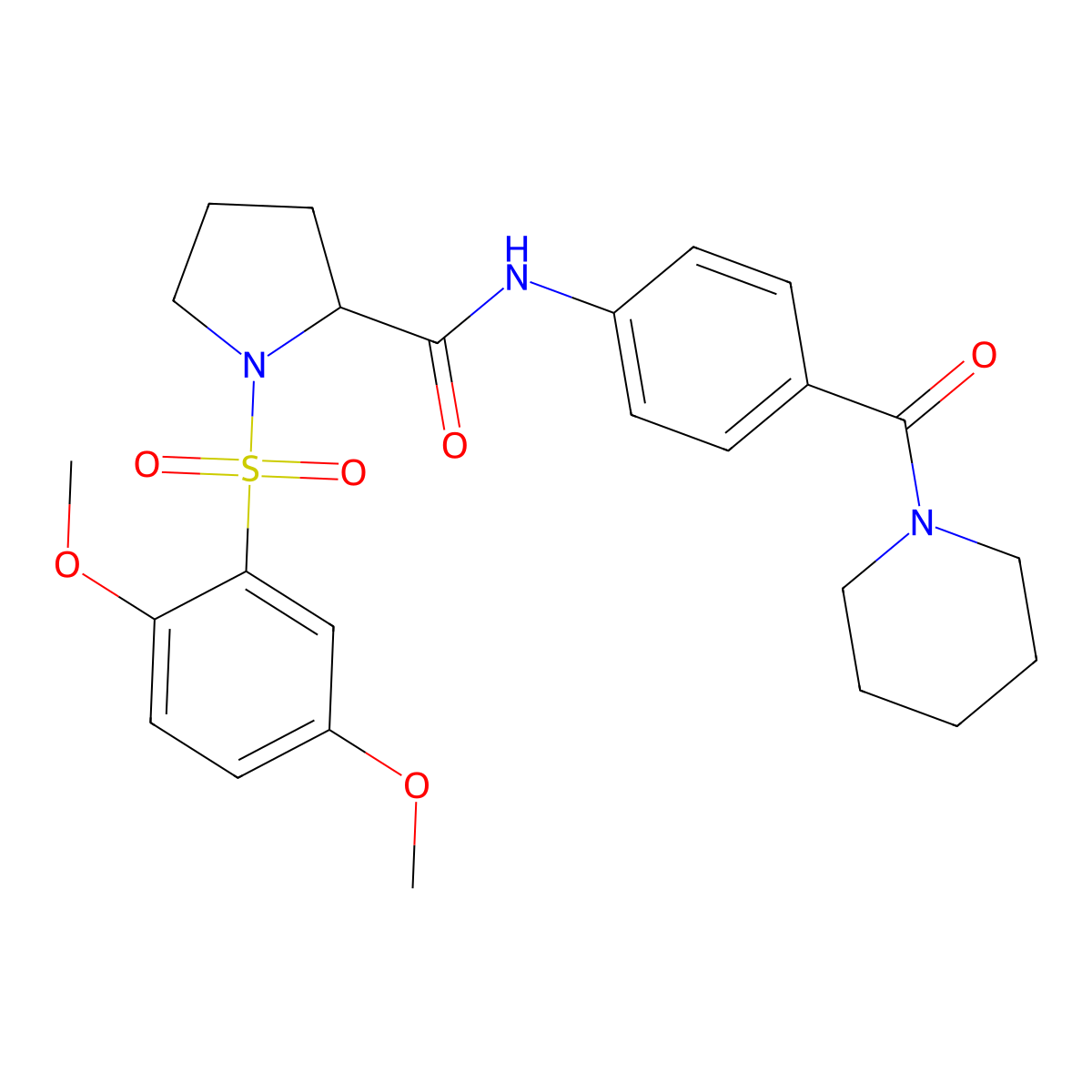 1-(2,5-dimethoxyphenyl)sulfonyl-N-[4-(piperidine-1-carbonyl)phenyl]pyrrolidine-2-carboxamide molecular structure, CAS 1025019-66-2