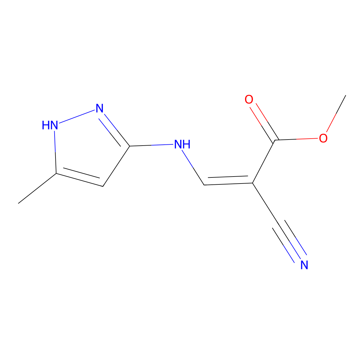 methyl (E)-2-cyano-3-[(5-methyl-1H-pyrazol-3-yl)amino]prop-2-enoate molecular structure, CAS 1025019-81-1