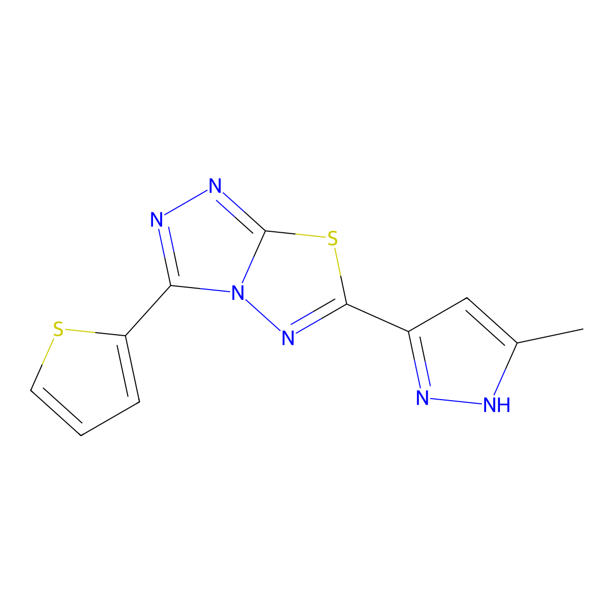 6-(5-methyl-1H-pyrazol-3-yl)-3-thiophen-2-yl-[1,2,4]triazolo[3,4-b][1,3,4]thiadiazole molecular structure, CAS 1025026-68-9