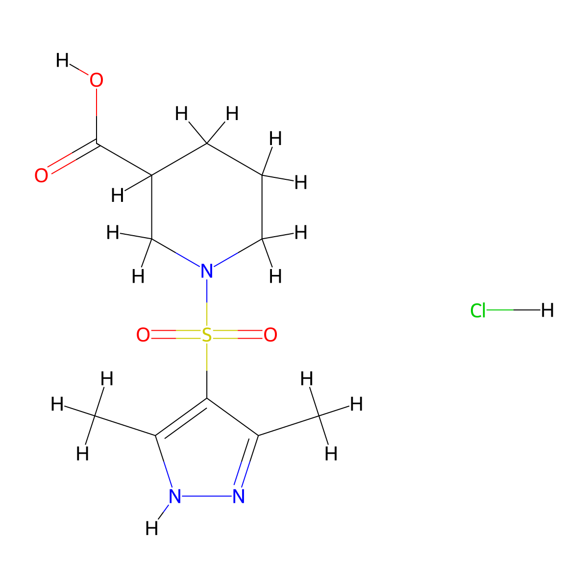 1-[(3,5-dimethyl-1H-pyrazol-4-yl)sulfonyl]piperidine-3-carboxylic acid hydrochloride molecular structure, CAS 1025031-68-8