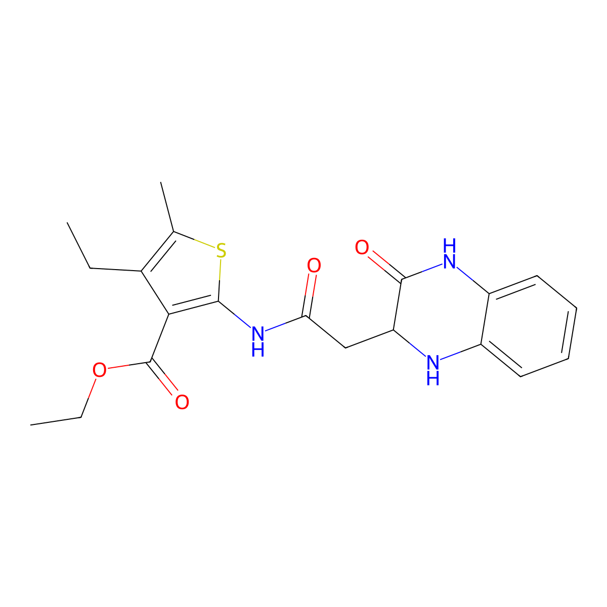 Ethyl 4-ethyl-5-methyl-2-{[(3-oxo-1,2,3,4-tetrahydroquinoxalin-2-yl)acetyl]amino}thiophene-3-carboxylate molecular structure, CAS 1025032-08-9